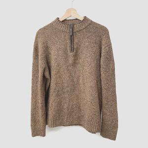 Fisherman Out of Ireland Shetland Wool Sweater Women L Brown 1/4 Zip Pull Over